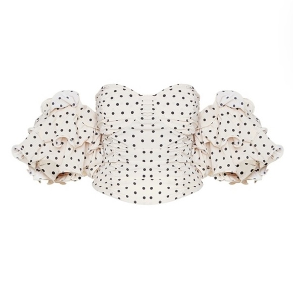 PrettyLittleThing Plus Cream Polka Dot Ruffle Puff Sleeves Crop Top Woman’s 18 - Picture 13 of 13